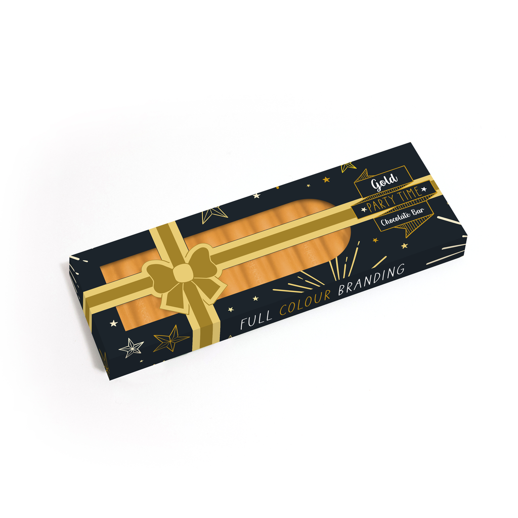 Party Time - Eco 12 Baton Bar Box - Gold Chocolate Bar - Present Box - 32% Cocoa