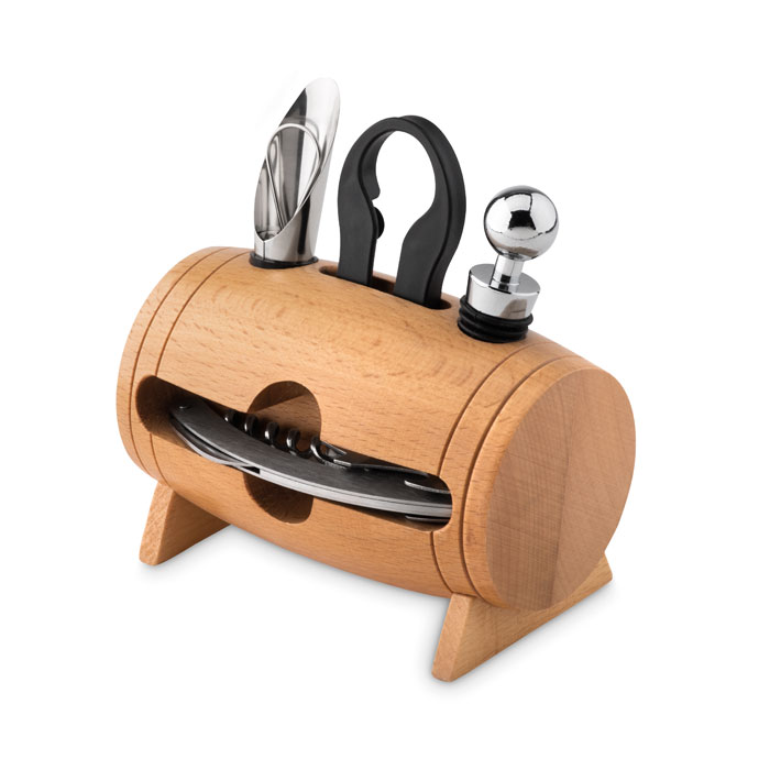 4 Pcs Wine Set In Wooden Stand