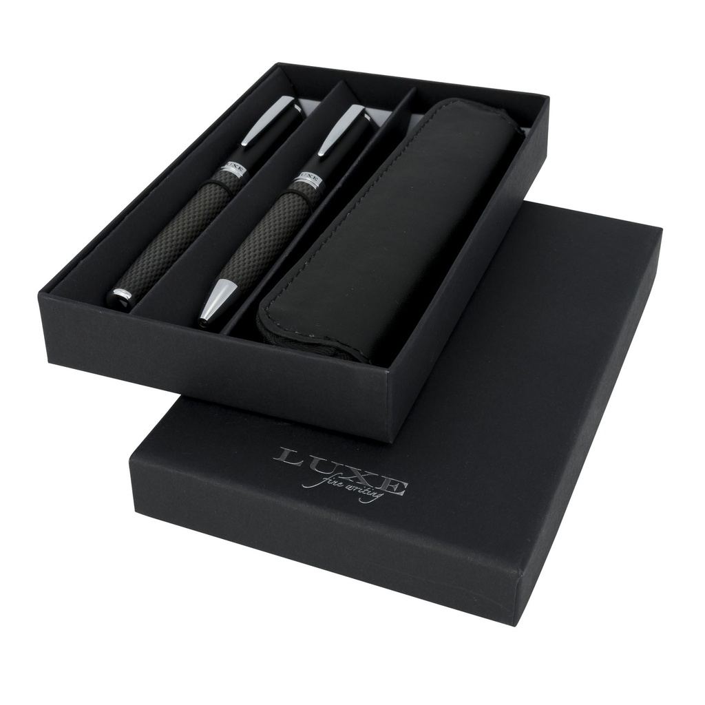 Carbon duo pen gift set with pouch (black ink)
