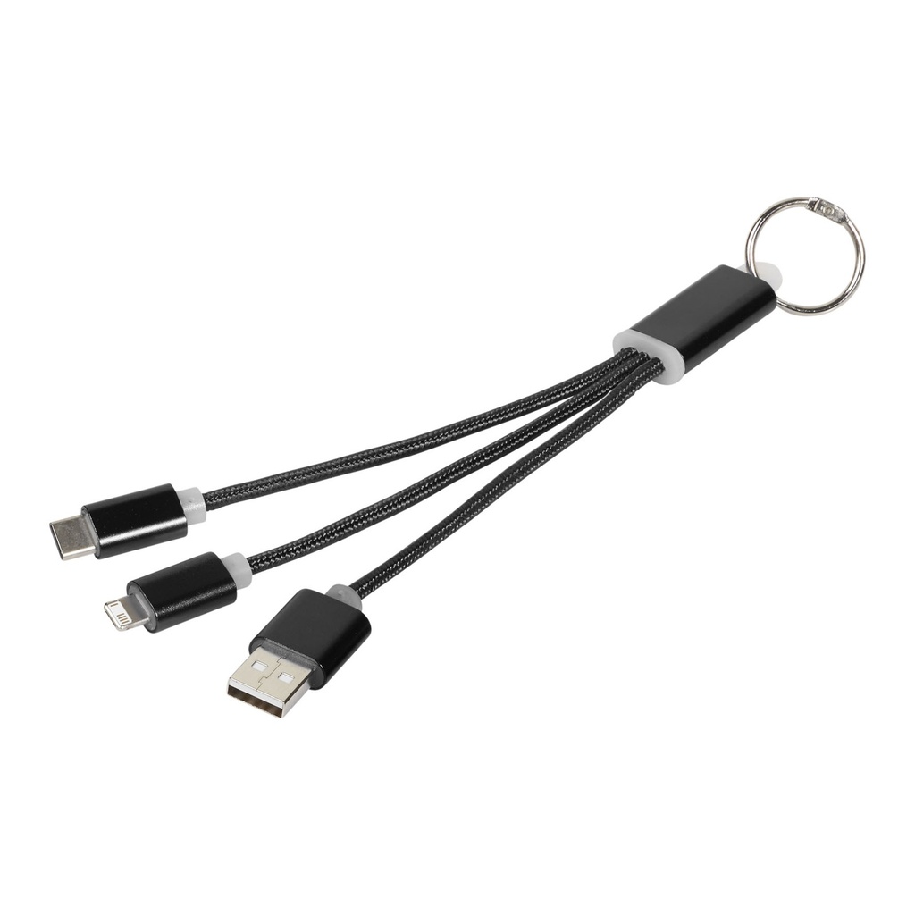 Metal 3-in-1 charging cable with keychain