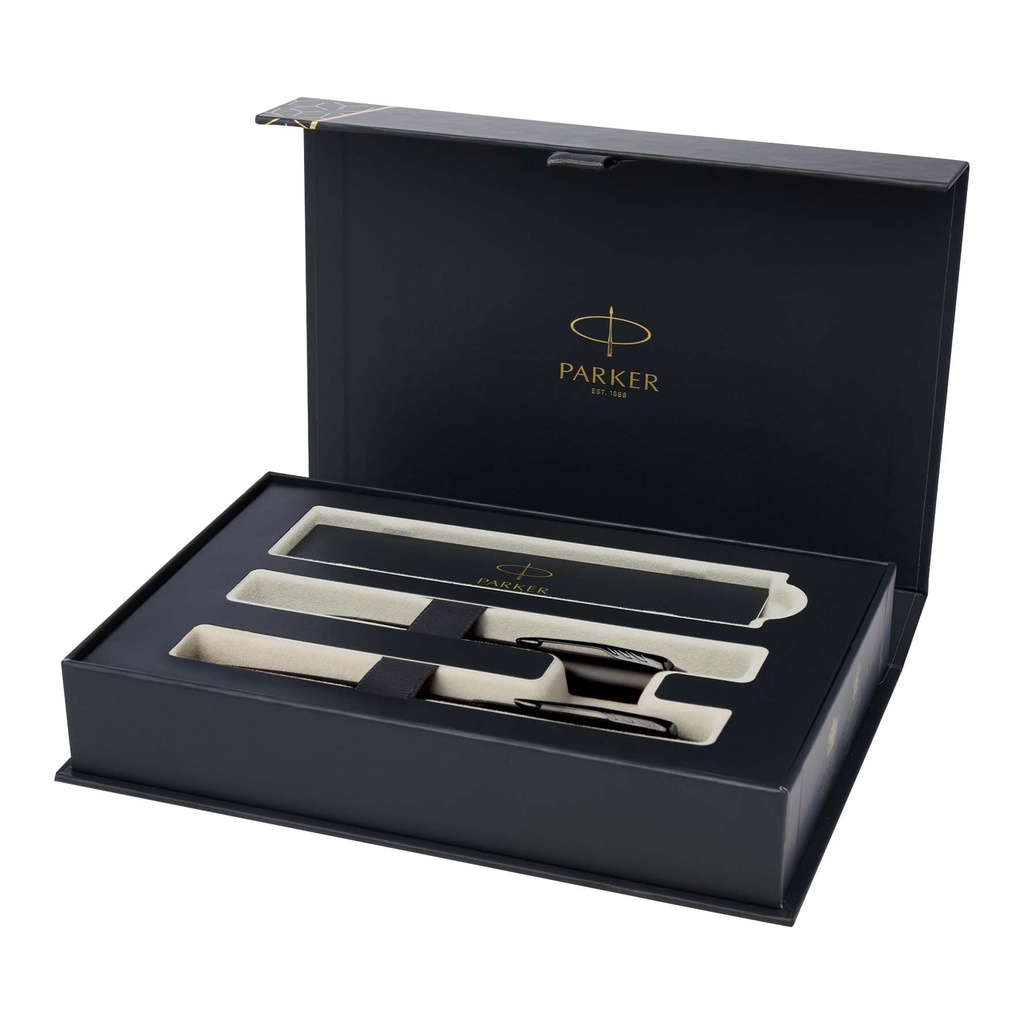 Parker IM achromatic ballpoint and rollerball pen set with gift box (black/blue ink)