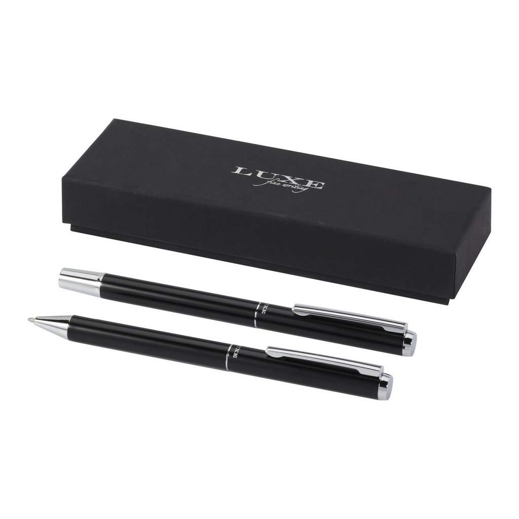 Lucetto recycled aluminium ballpoint and rollerball pen gift set (black ink)