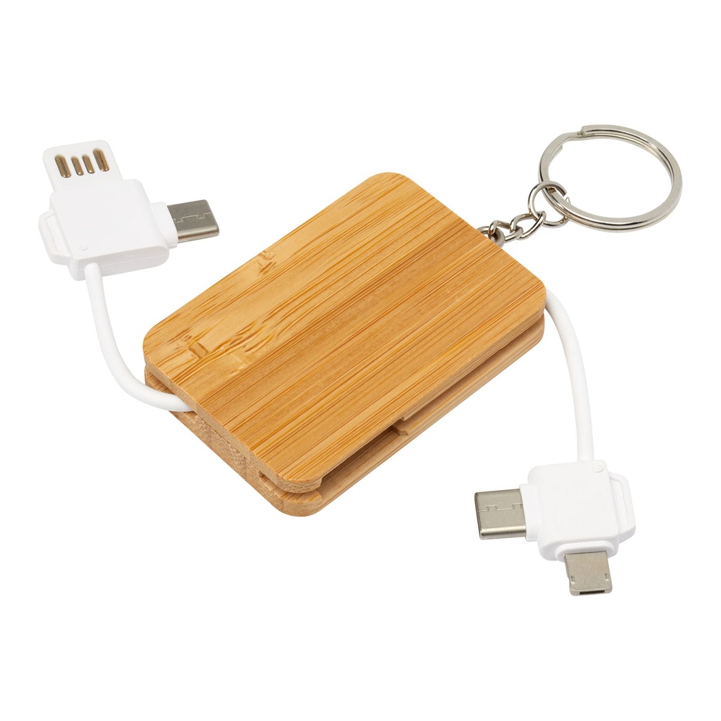 Reel 6-in-1 retractable bamboo key ring charging cable