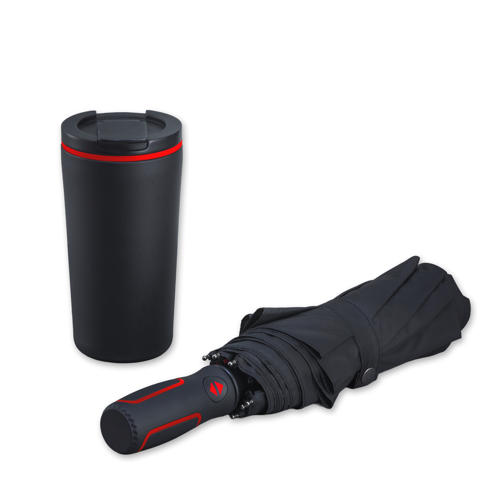 Travel Set: thermal mug 370 ml & automatic umbrella