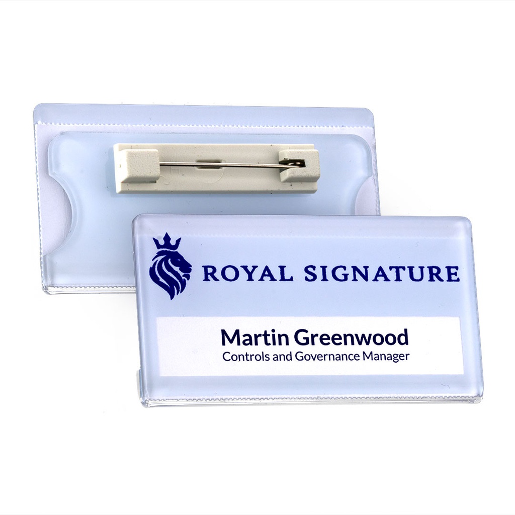 Clear Acrylic Reusable Badge 74 x 33mm 11mm Window