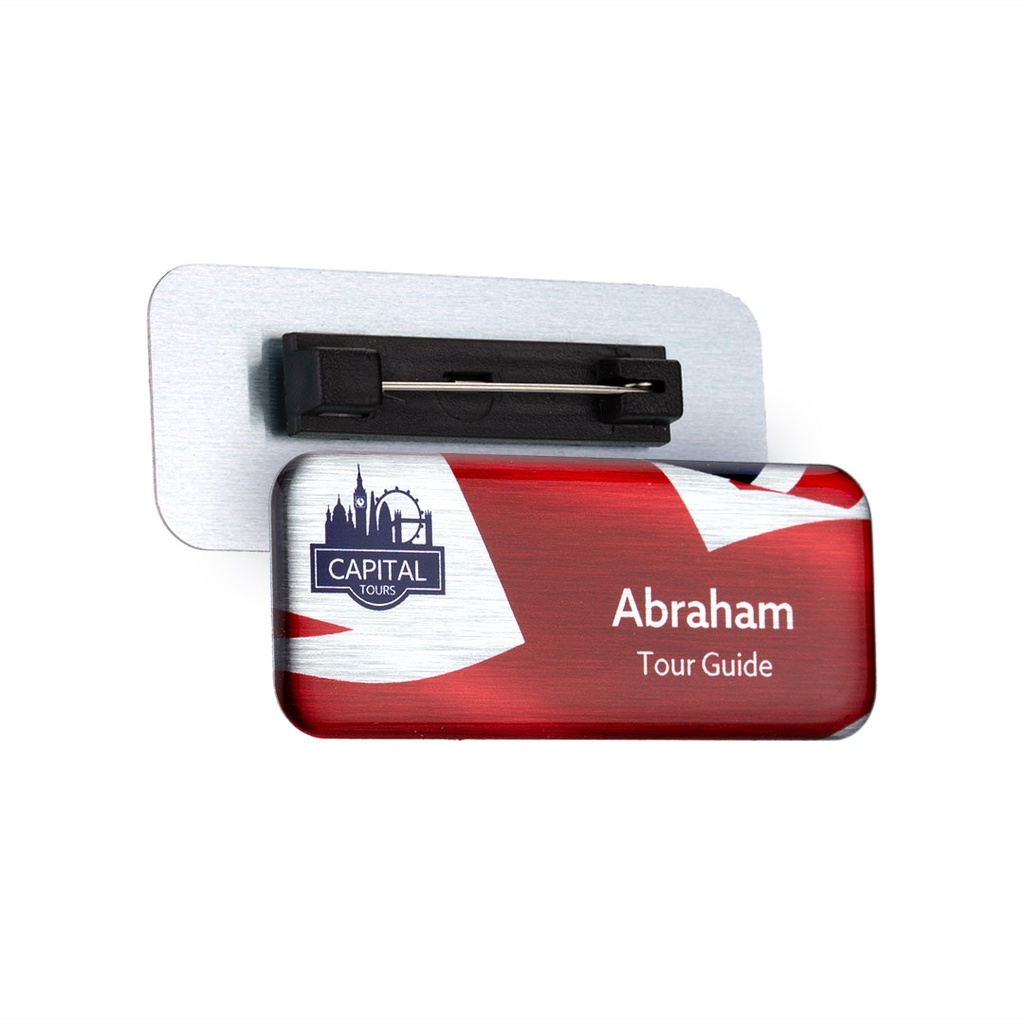 Aluminium Name Badge 63mm x 25mm Domed
