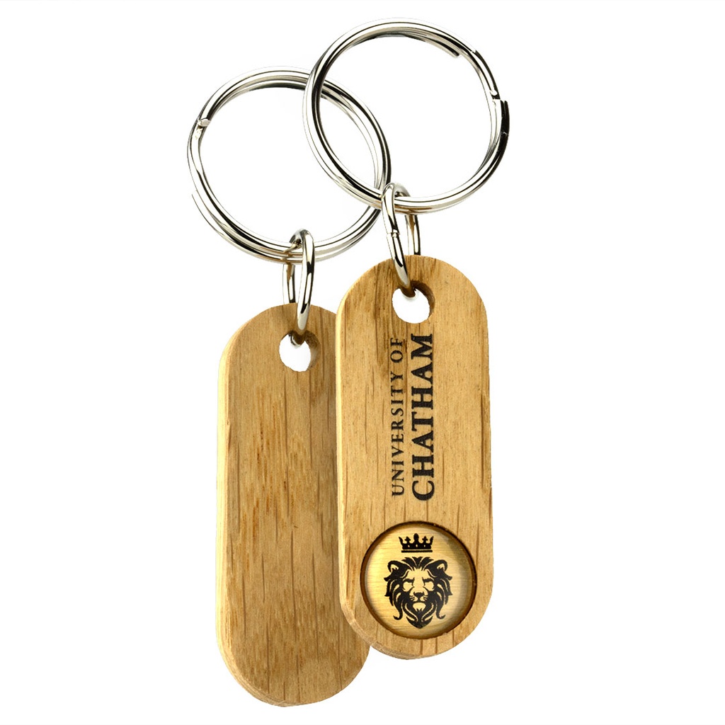 Oak Keyring 55mm x 20mm Oblong With Domed Aluminium Insert