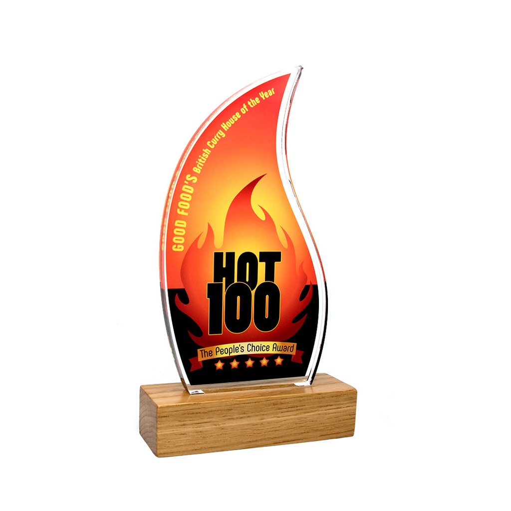 Flame Acrylic Award 95mm x 175mm With 45mm Wooden Base