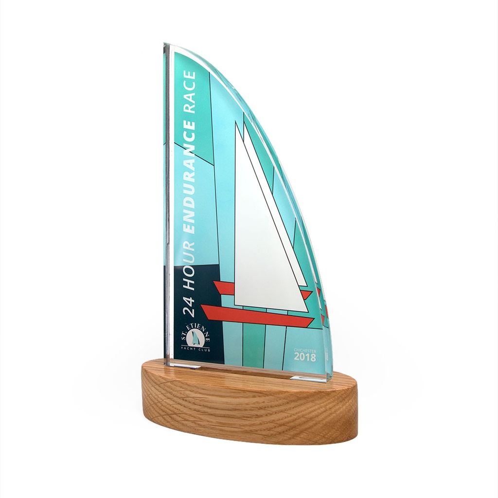 Sail Acrylic Award 125mm x 225mm With 28mm Wooden Base