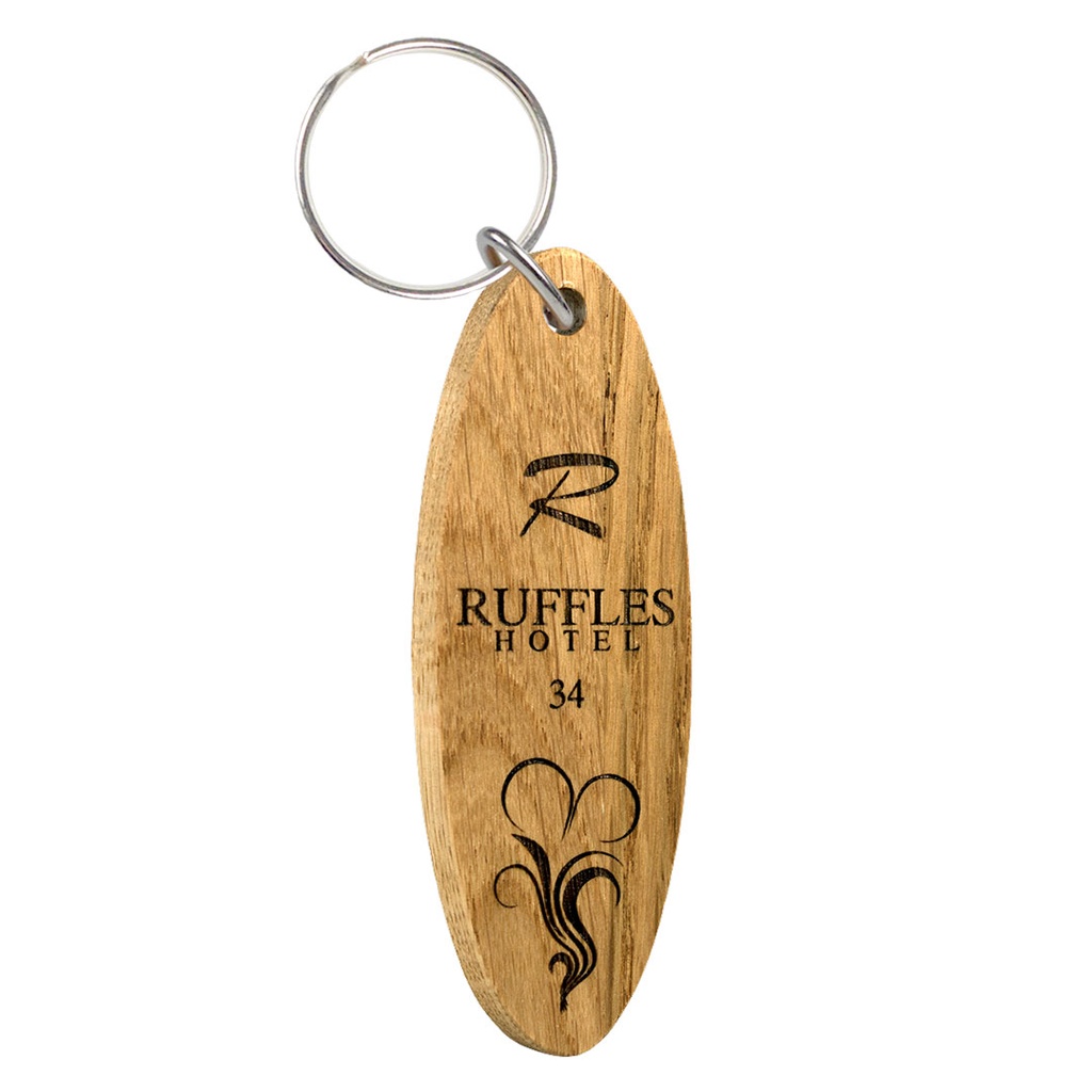 Large Oak Keyring Single Sided Engraved 100mm x 35mm Oval