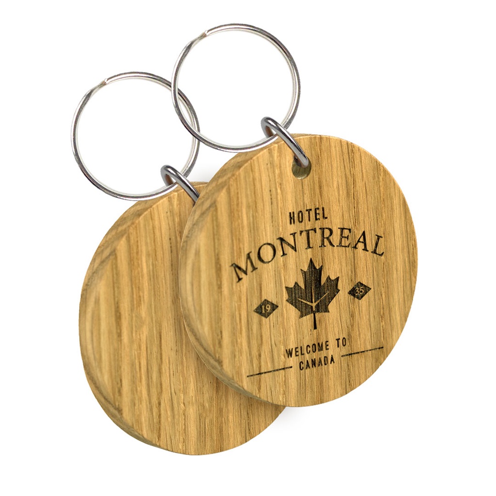 Large Oak Keyring Double Sided Engraved 55mm Round