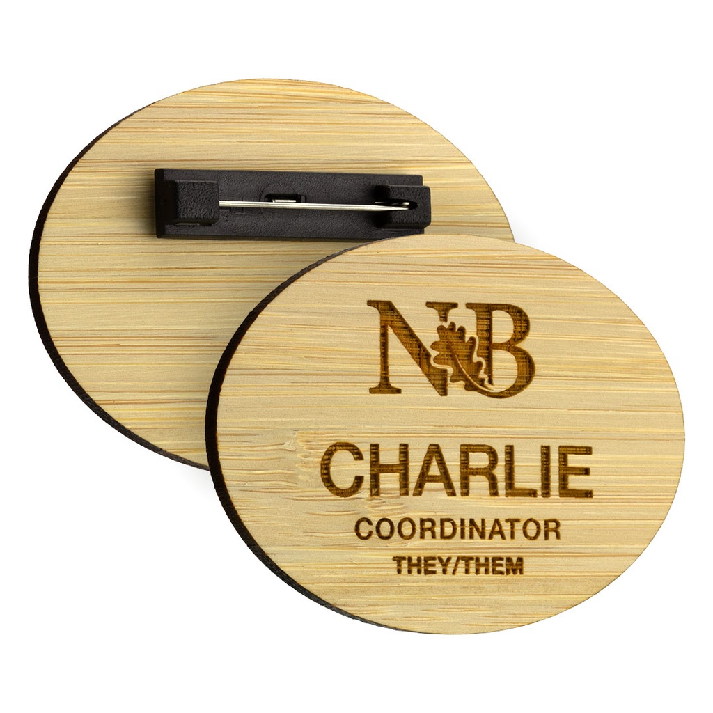 Bamboo Name Badge 70mm x 53mm Oval
