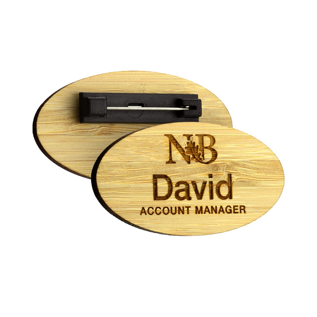 Bamboo Name Badge 64mm x 34mm Oval