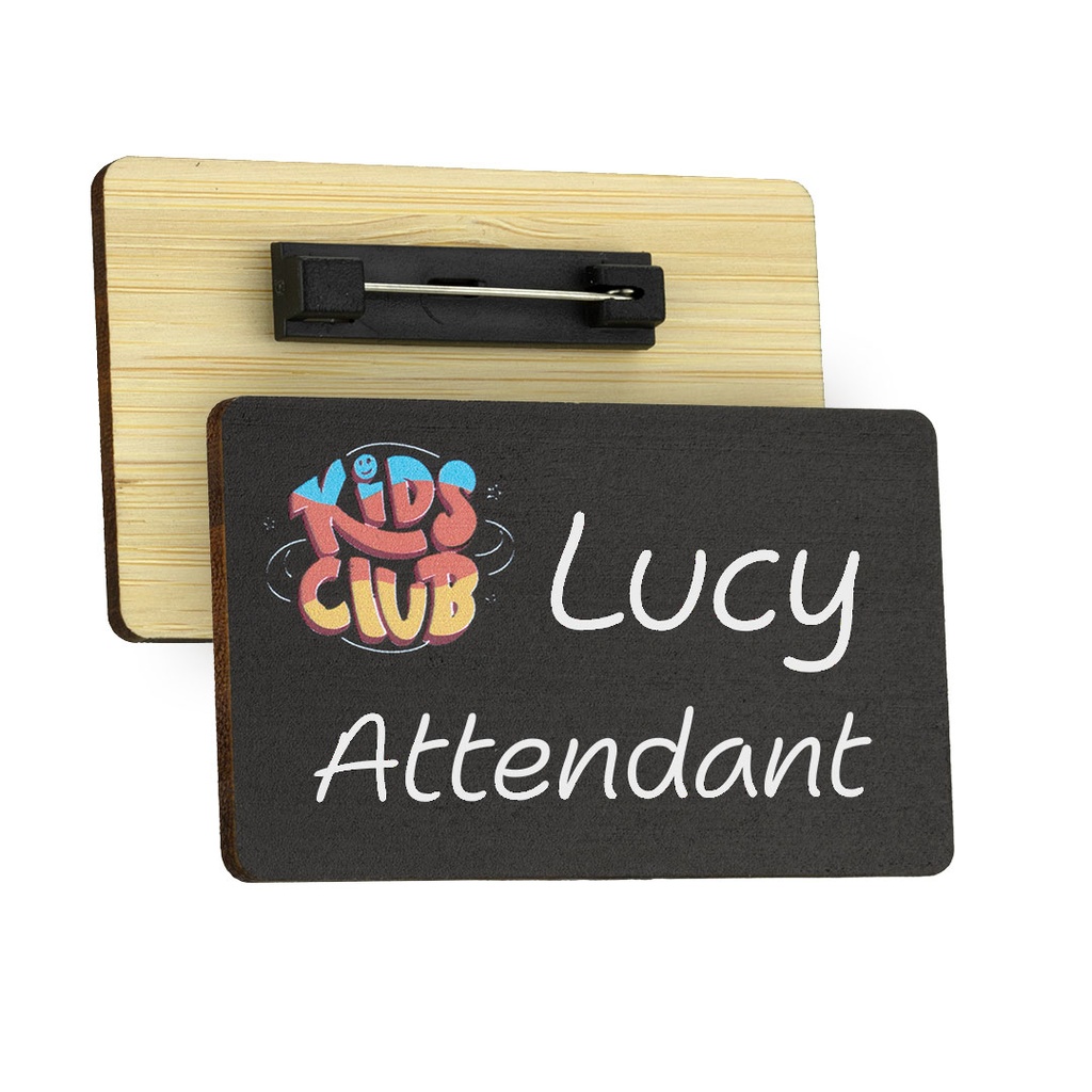 Blackboard Bamboo Reusable Name Badge 73mm x 44mm