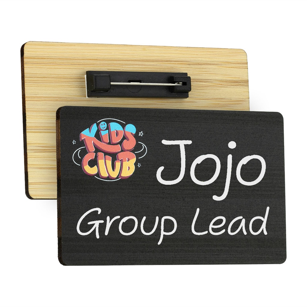 Blackboard Bamboo Reusable Name Badge 86mm x 54mm