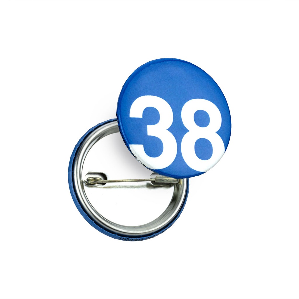38mm All Metal Button Badge - Pin Aligned Horizontally to Artwork