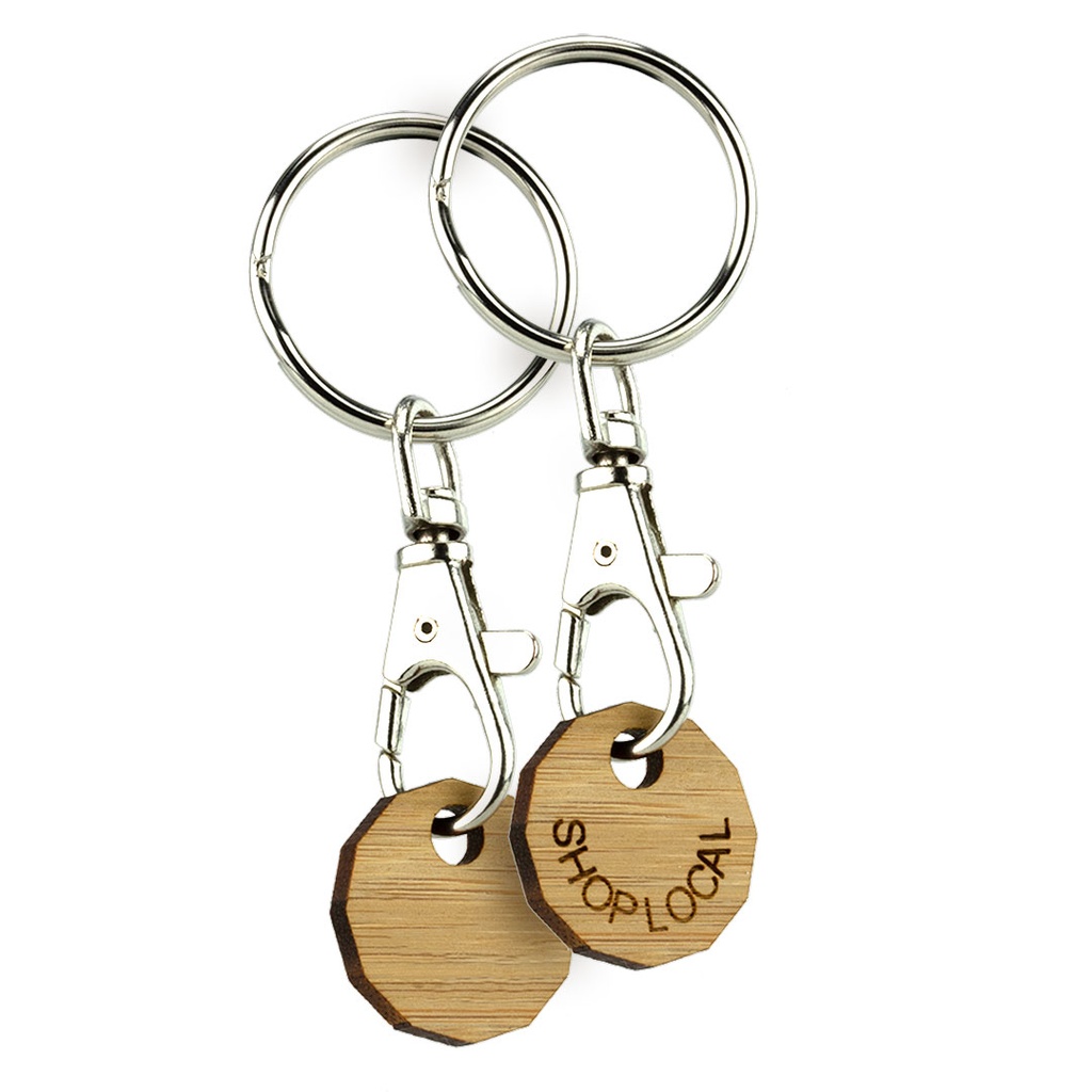 Double Sided Bamboo Trolley Coin Keyring