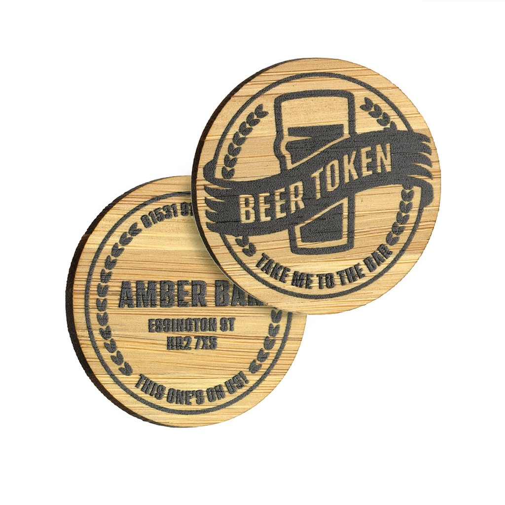 Bamboo Engraved Single Sided Token Up to 50x50mm