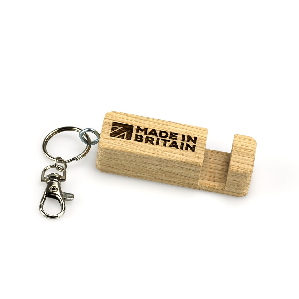 Oak Engraved Phone Stand Keyring