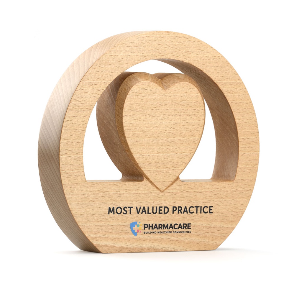 Beech Heart Cut Out Award 180mm x 160mm