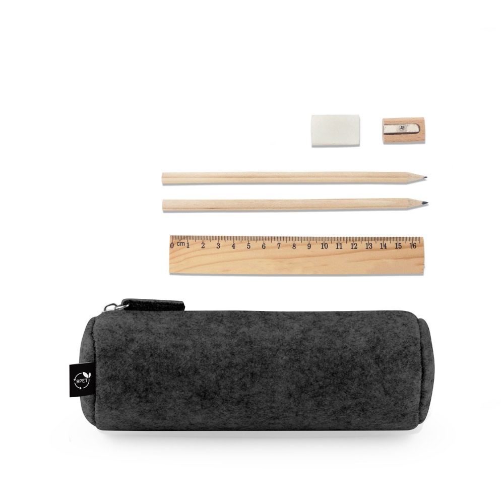 NOMAD. Multi-purpose case in recycled felt (100% rPET) with ruler, pencils, rubber and sharpener
