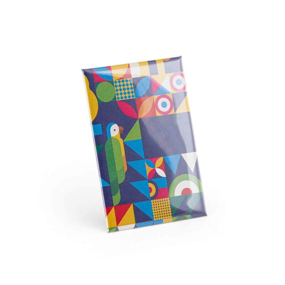 Button P'IN 13. Vertical rectangular pin badge