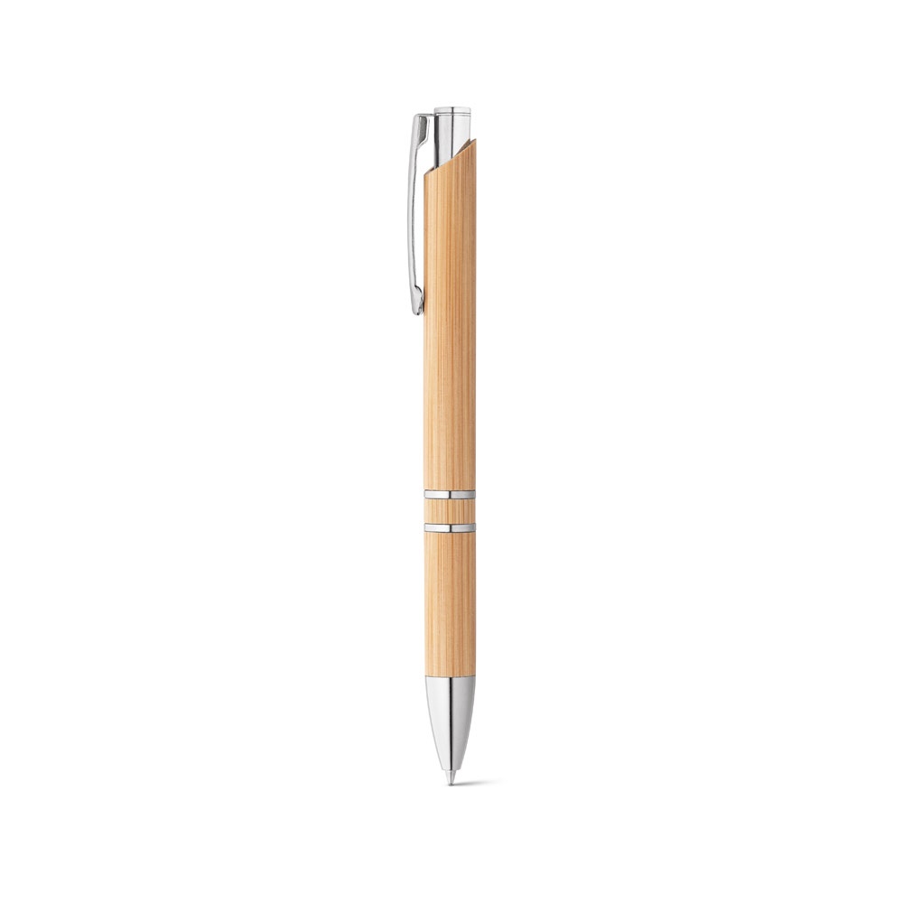 BETA BAMBOO. Bamboo ball pen with clip and metal trim