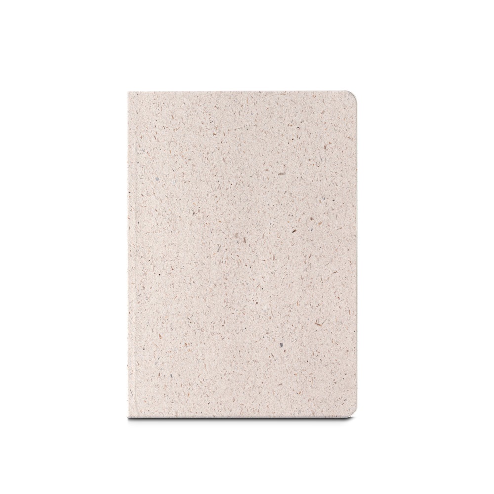 ORGANIC SEMI-RIGID. A5 notepad with semi-rigid cover made from organic elephant matter (80%)
