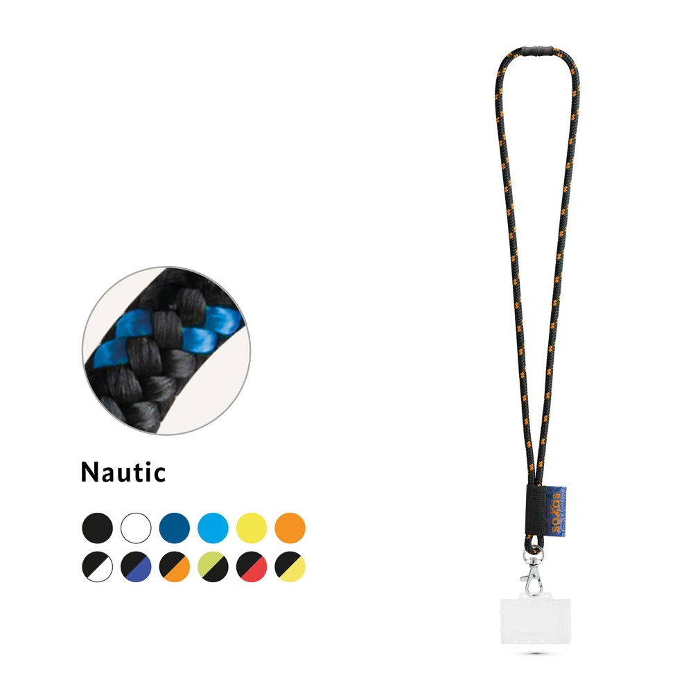 BRIDPORT. SET Lanyard NAUTIC Long (Ø 7 mm) with Hook Trigger Snap 9 mm, safety lock Ø 7 mm and rigid ID badge / card holder 91 x 68 mm