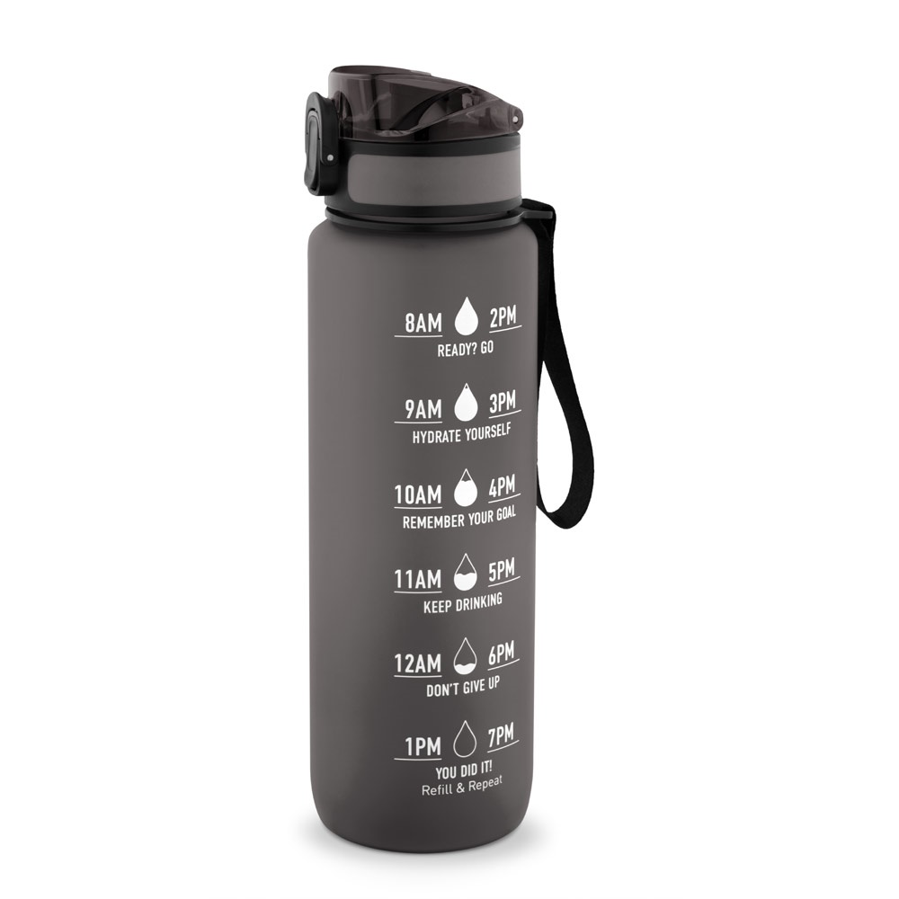 ERIKSSON. Bottle made from recycled PET (100% rPET), featuring motivational phrases and time markings to encourage you to drink water