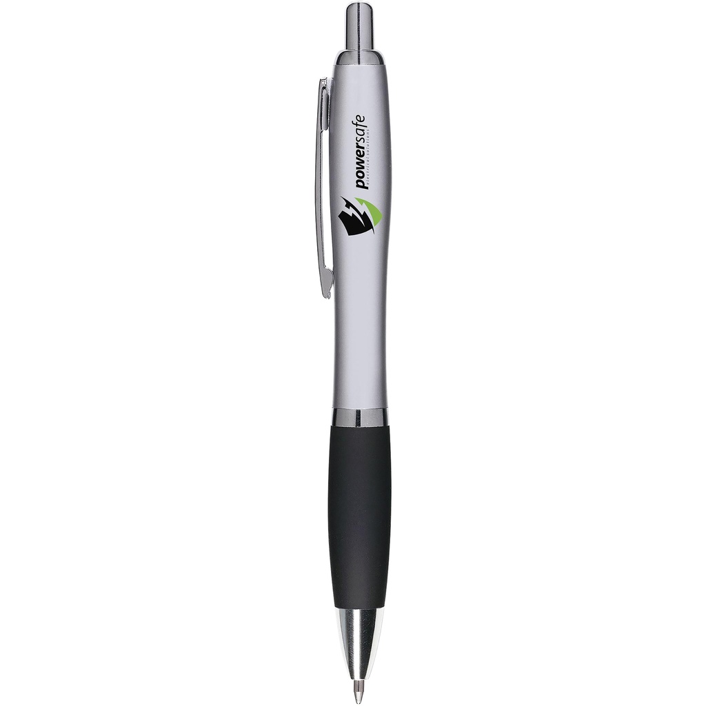 Silver ballpen with coloured grip