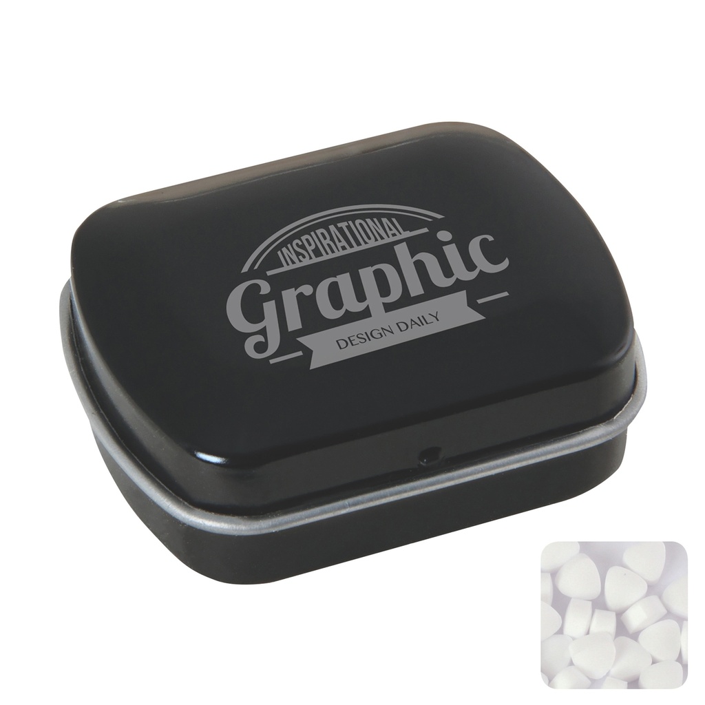 Small flat hinged tin with sugar free mints