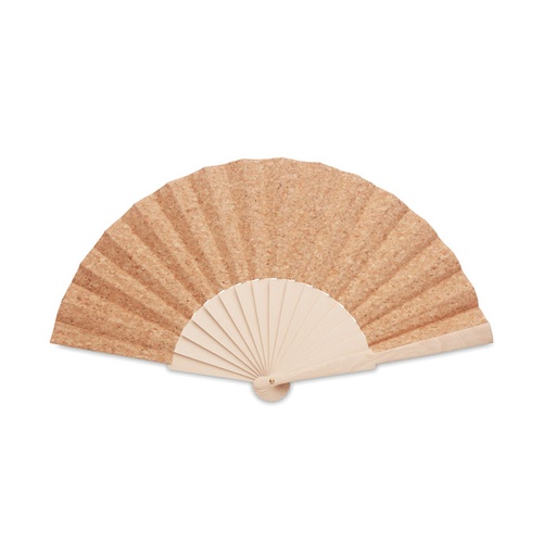[MO6232-13] Wood Hand Fan With Cork Fabric