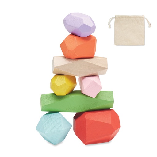 [MO6710-13] 8 Stacking Wood Rocks In Pouch