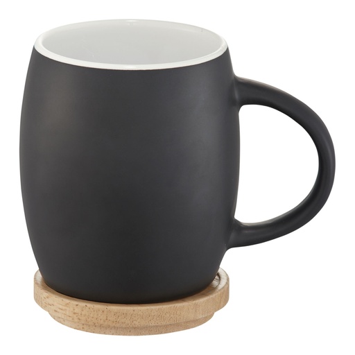 Hearth 400 ml ceramic mug with wooden coaster