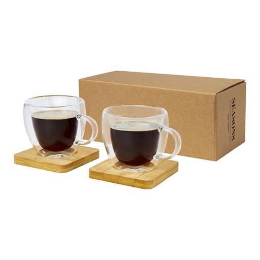 [11331401] Manti 2-piece 100 ml double-wall glass cup with bamboo coaster