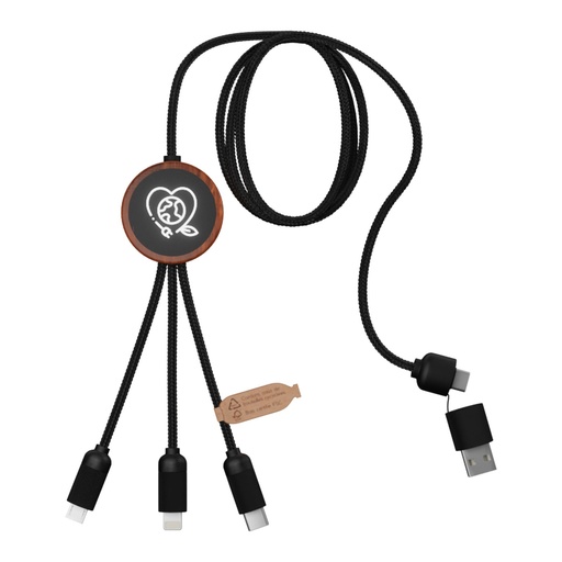[2PX07171] SCX.design C37 5-in-1 rPET light-up logo charging cable with round wooden casing