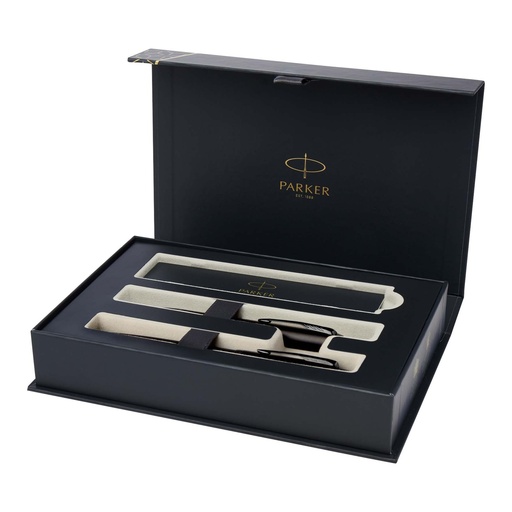 [10782082] Parker IM achromatic ballpoint and rollerball pen set with gift box (black/blue ink)
