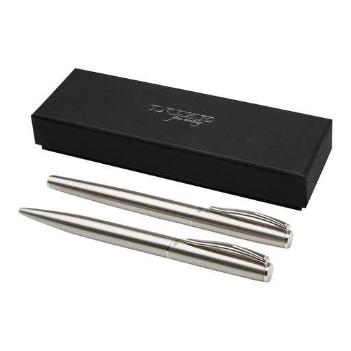 [10783681] Didimis recycled stainless steel ballpoint and rollerball pen set (black ink)