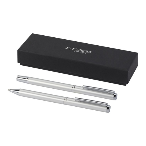 Lucetto recycled aluminium ballpoint and rollerball pen gift set (black ink)