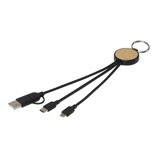 [12432590] Tecta 6-in-1 recycled plastic/bamboo charging cable with keyring