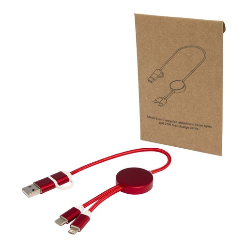 Alasia 5-in-1 recycled aluminium and plastic 30 cm data sync and 27W fast charge cable