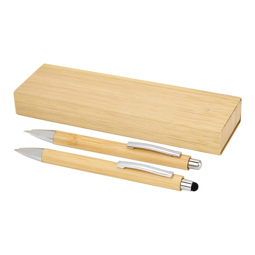 [10797606] Oblys bamboo ballpoint pen and mechanical pencil set (black ink)