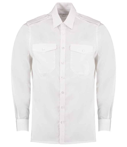 [K134 WHI] Kustom Kit Long Sleeve Tailored Pilot Shirt