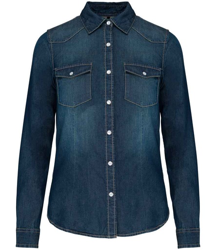 [KB518 DNM] Kariban Ladies Long Sleeve Denim Shirt
