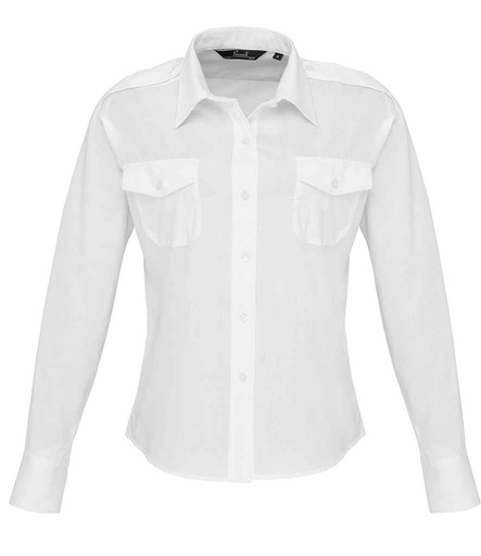 [PR310 WHI] Premier Ladies Long Sleeve Pilot Shirt