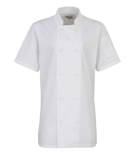 [PR670 WHI] Premier Ladies Short Sleeve Chef's Jacket