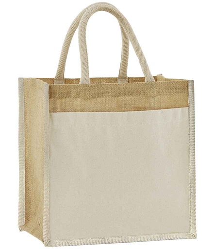 [W483 NAT] Westford Mill Cotton Pocket Natural Starched Jute Midi Tote Bag