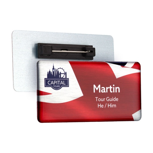 Aluminium Name Badge 72mm x 36mm Domed