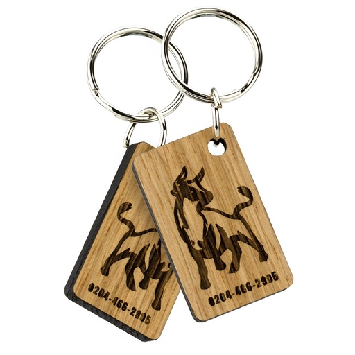 [WDK2-2] Oak Keyring Double Side Engraved 50mm x 30mm Oblong